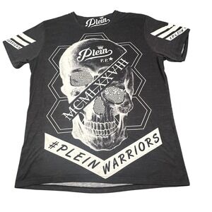 Philipp Plein Warriors Skull Graphic T-Shirt Black Rhinestone Mens XL FLAWED